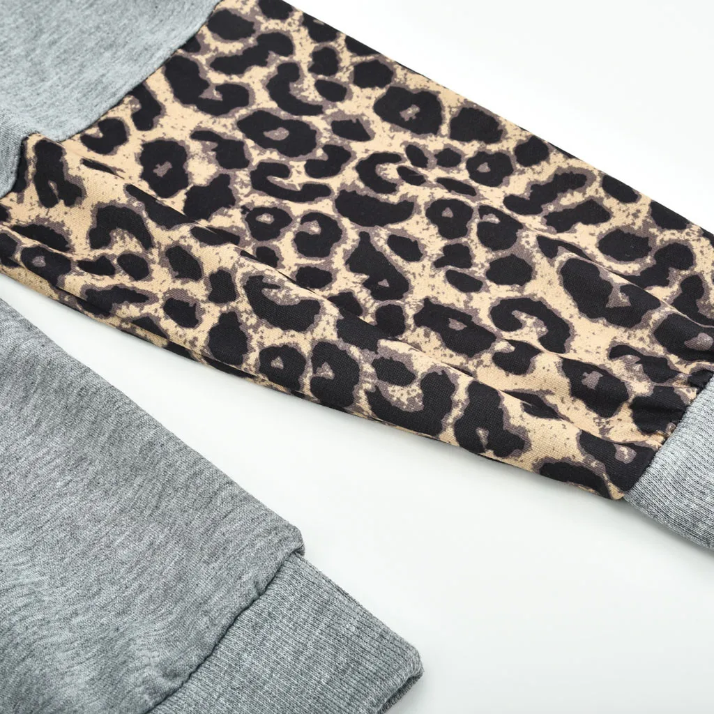 Blouse Bleu Hiver Femme O Nouveau Ciel À Casual Manteau Manches Longues marron Top Vêtements Femmes Sweat Épissage pu Pull Léopard Cou wvqTx6xZ