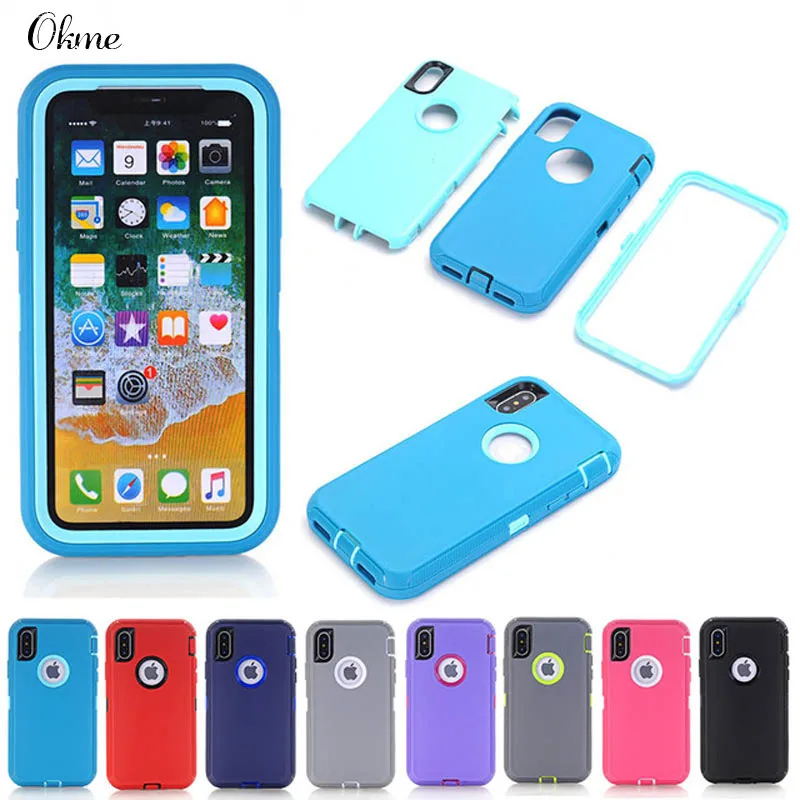 

Full Coverage 3 in 1 Cover Case for iPhone 6 6S Plus 7 7Plus X XS Max XR Rubber Hybrid Heavy Defend Shockproof Case with Film