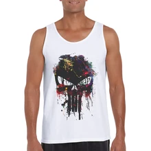 Новая мода крутые мужские майки с круглым вырезом хлопковые рубашки без рукавов Каратель Печатный мужской s хипстер жилет белые рубашки спортивная одежда