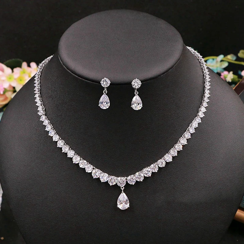 Cubic Zirconia Retro Water Drop Crystal Bridal Necklace Pendant Jewelry Rhinestones Wedding Girls Accessories For Women Cubic Zirconia Retro Water Drop Crystal Bridal Necklace Pendant Jewelry Rhinestones Wedding Girls Accessories For Women
