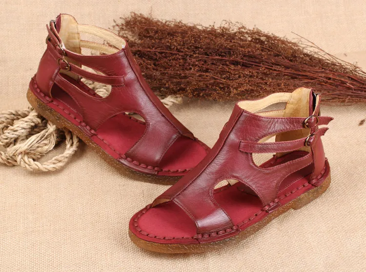 Сандалии-гладиаторы ручной работы из натуральной кожи; Женская Повседневная Удобная пикантная Летняя обувь; женские сандалии на плоской платформе