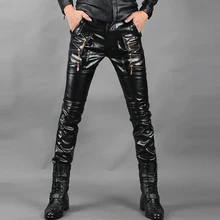 Хороший Зимний модный бренд Европейский стиль хип-хоп индивидуальность молния Мужской искусственная кожа шаровары тонкие брюки мужские узкие брюки