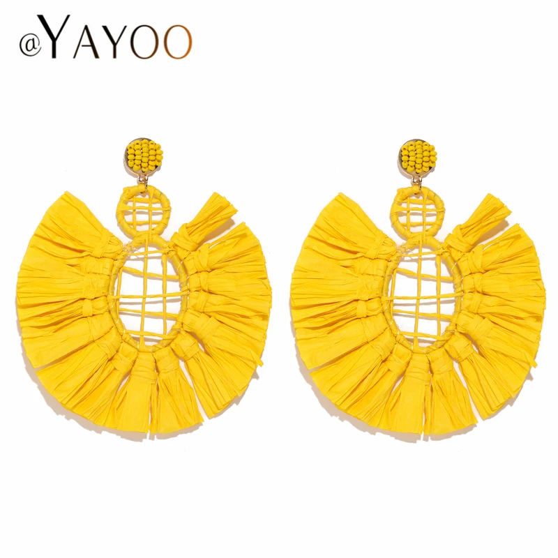 

AYAYOO Yellow Tassel Earrings For Women Big Fringe Earrings Hanging Bohemian Long Dangle Drop Boho Earings Fashion Jewelry