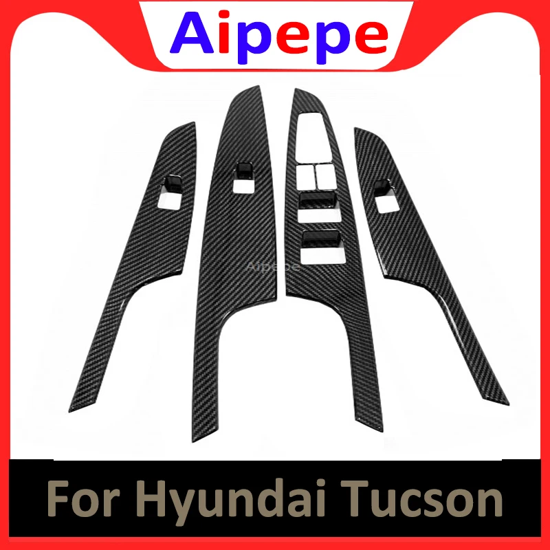 

For Hyundai Tucson 2015-2019 ABS Carbon Fiber Door Window Glass Panel Armrest Lift Switch Button Cover Trim Car Accessories