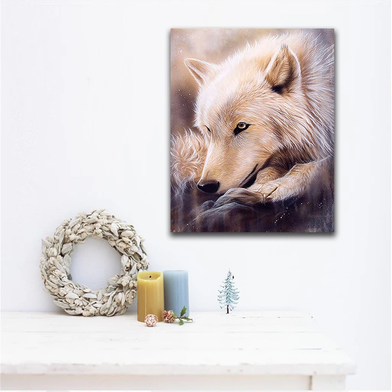 Image De Loup Blanc Avec Numeros Coloriage Bricolage D Images Avec Couleurs Dessin Peinture Par Numeros Maison Encadree Aliexpress