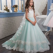 Girls dress Hot Lace Mesh Princess Dress Party Wedding Dress Long Piano Show Costumes Sleeveless Girls clothes