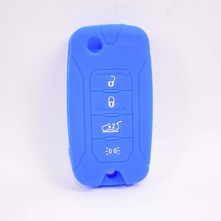 Силиконовый чехол для ключей от машины чехол сумка подходит для Jeep Renegade 4 кнопки складной дистанционный ключ 7 цветов - Название цвета: Синий