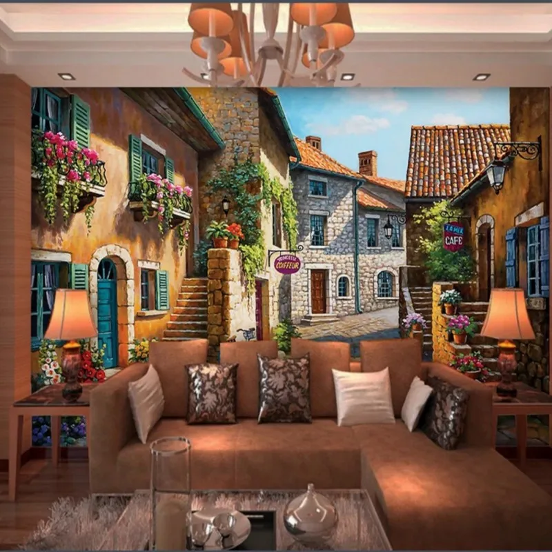 

Custom 3d wallpaper European town landscape painting living room bedroom wallpaper lobby studio office mural