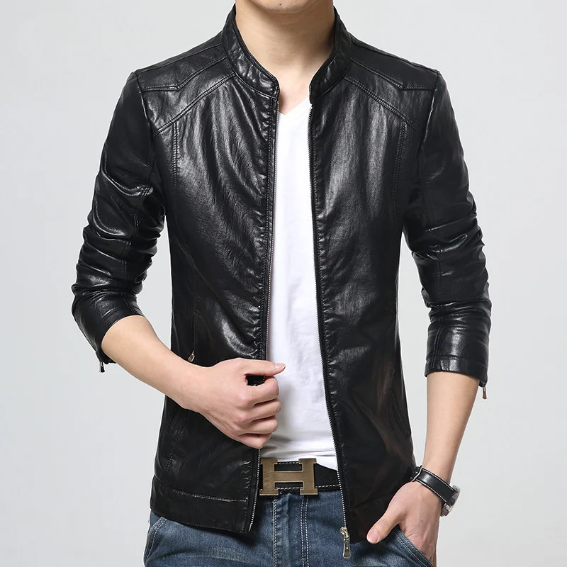 

2017 men's fashion leisure business leather high-grade pure color jacket/brand motorcycle leather jackets mens leather jackets
