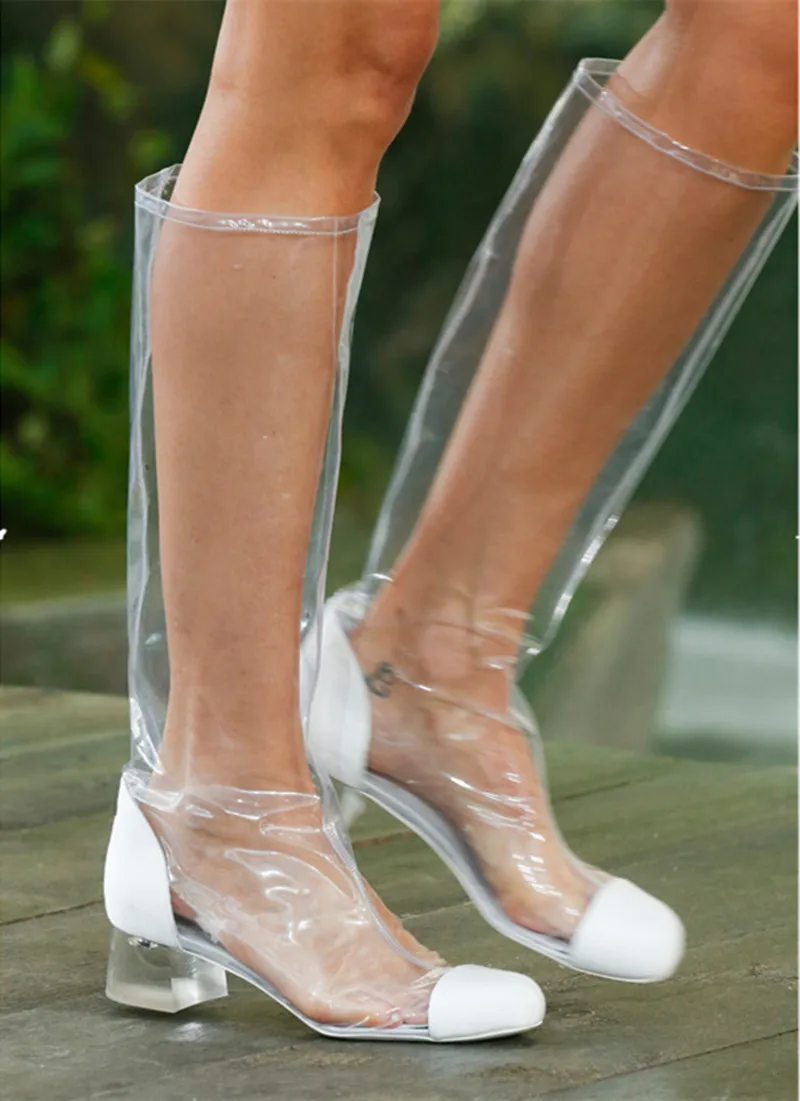Women Clear PVC Thigh High Boots Sexy Transparent Fashion Street Style
