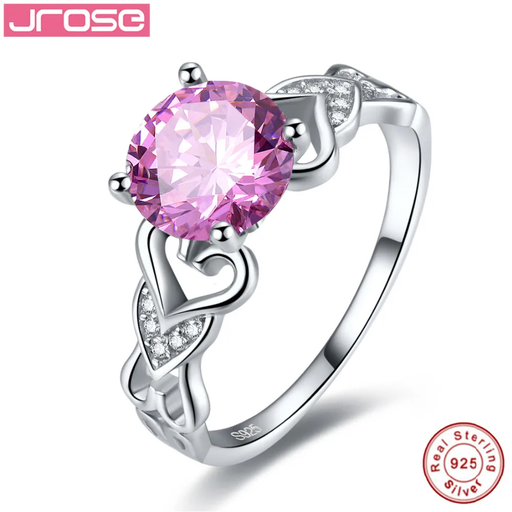 

Jrose Engagement Rings Round 2.95ct Pink CZ Solitaire Ring Genuine 925 Sterling Silver Love Jewelry for Women Size 6 7 8 9