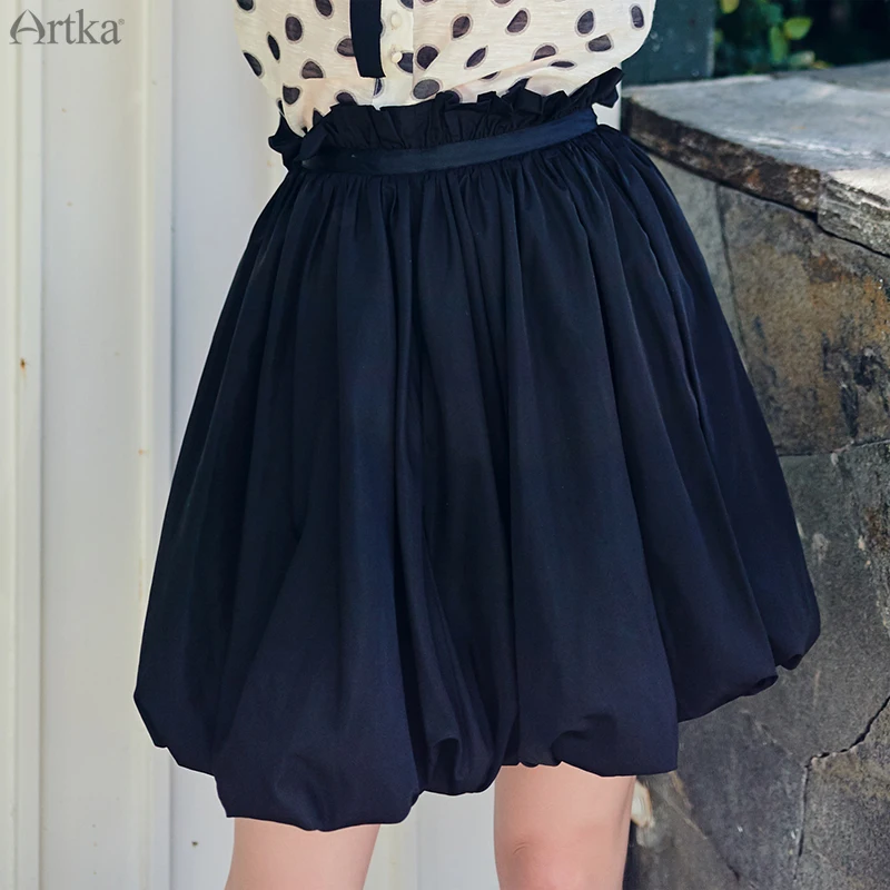 

ARTKA 2019 Summer Women Vintage Skirt Solid Color Pleated Skirt High Waist A-line Skirt For Women JQ19012