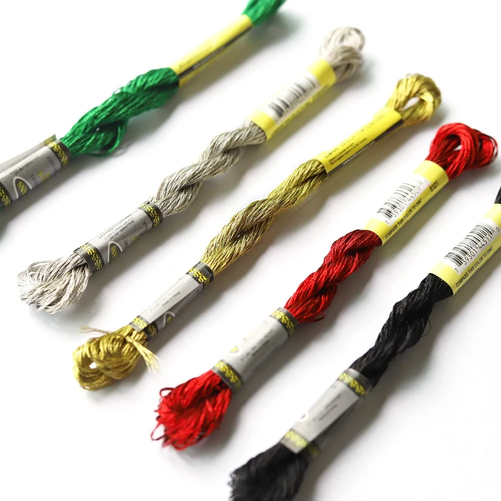 

3PCS Pack 6 Strands 8m Metallic Pearl Floss Cross Metal Embroidery Cross Stitch Thread 5 Color Available 8.7Yards Per Skein