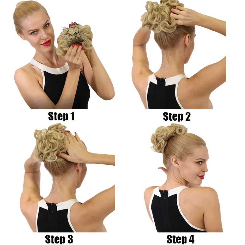 Short Synthetic Hair Big Bun Two Plastic Combs Clip In Curly Short