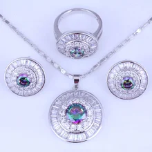 Encantador Mystic Topaz Circonita Imitación Ronda Nupcial 925 Sello de Plata Plateó La Joyería conjuntos de Tamaño 5/6/7/8/9/10 H0271