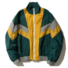 Men Vintage Multicolor Color Block Patchwork Windbreaker Jackets Hip Hop Streetwear Zip Up Track Casual Jackets  