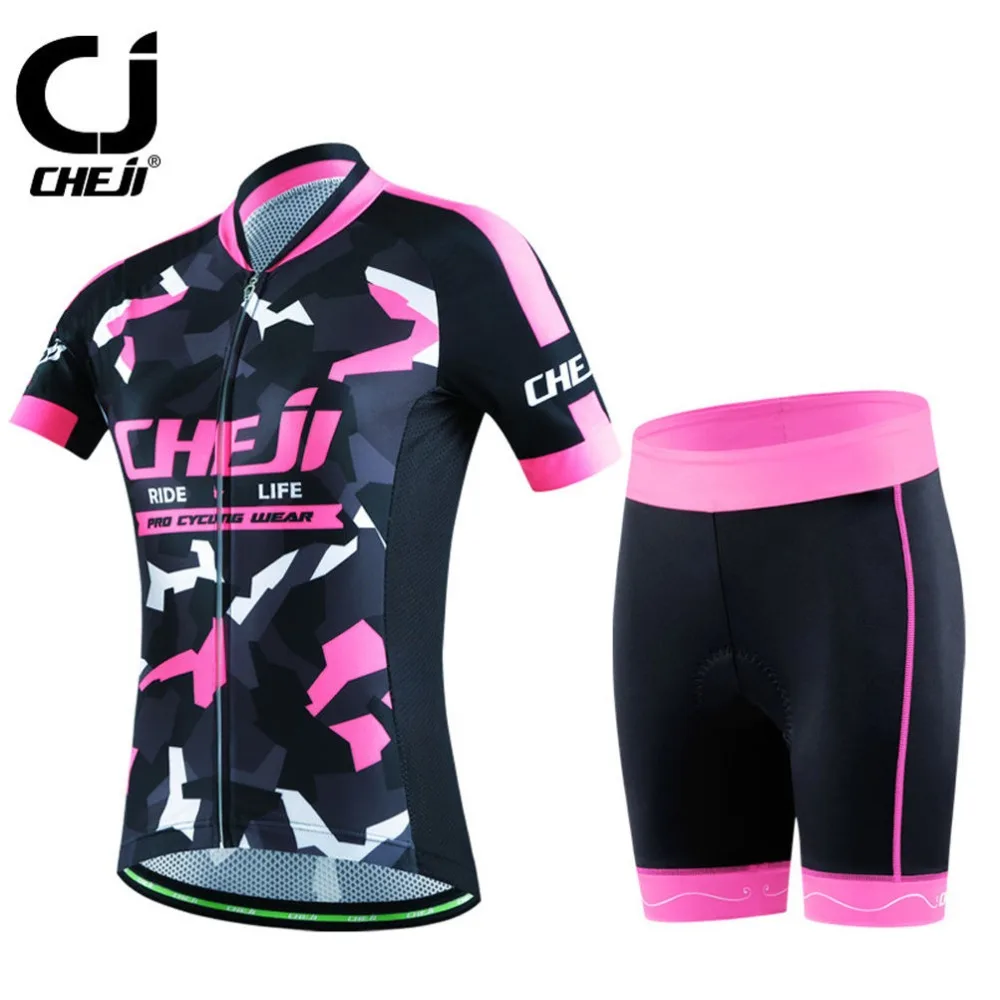 Reflective Women's CHEJI Cycling Kit Ladies Road Bike Bicycle Jersey & Mountain Bike Gel Padded