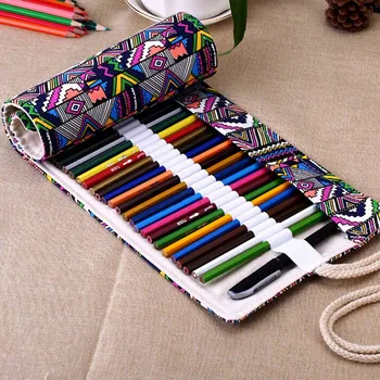 

Creative Folk-custom Pen Case Manual 12/36/48/72 Holes Canvas Wrap Roll Up Pencil Bag Holder Storage Pouch Space Saving