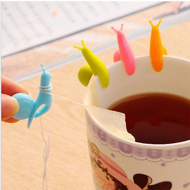 6pcs Tea Bag Clip Cute Candy Colors Snail Wineglass Label for Hanging Tea Bag Mug Cup Clip Party Supplies Novelty Product  (1)