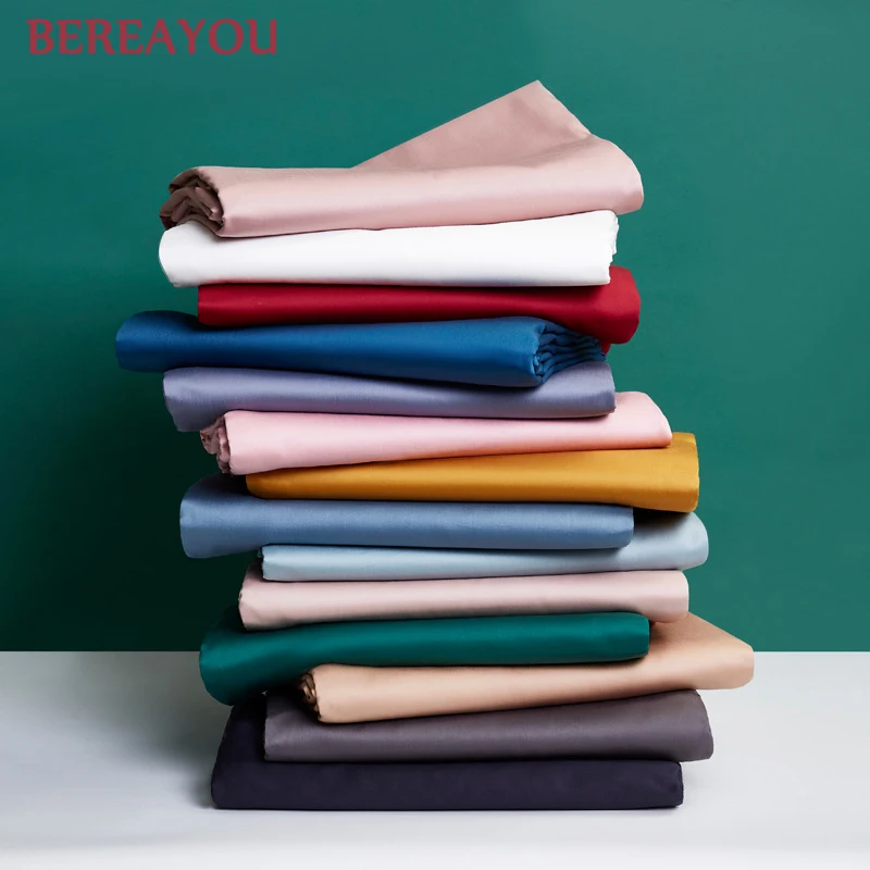 

1pcs 60S Cotton Bed Sheets Solid Color Soft Flat Bed Sheet White Pink Blue Ben Linen For Single Double Bed Children Adults
