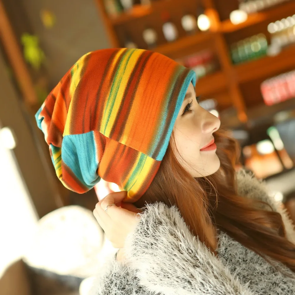 

New Arrival 3 Use Hat Knitted Scarf & Winter Hats for Women Striped Beanies Hip-hot Skullies Girls Gorros Women Beanies j34-j37