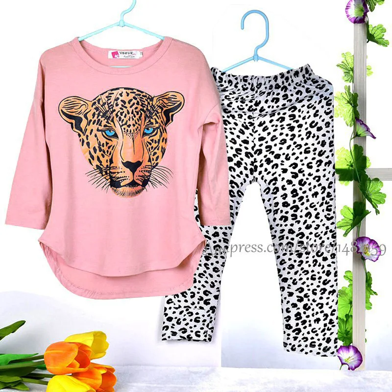Комплект одежды для маленьких девочек, коллекция года, весенне-осенний детский пуловер с длинными рукавами и принтом с героями мультфильмов штаны с леопардовым принтом комплект из 2 предметов для детей от 2 до 8 лет