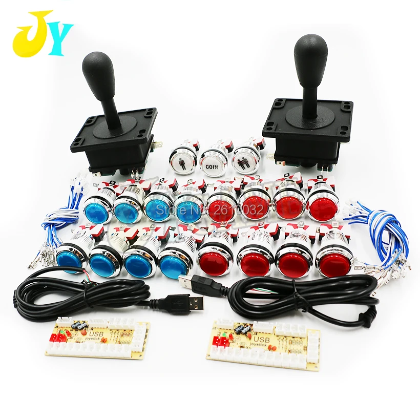 

2 Players Arcade Zero delay Kit HAPP Style Joystick 5V led Push Buttons 1P 2P COIN USB encoder to PC Raspberry pi
