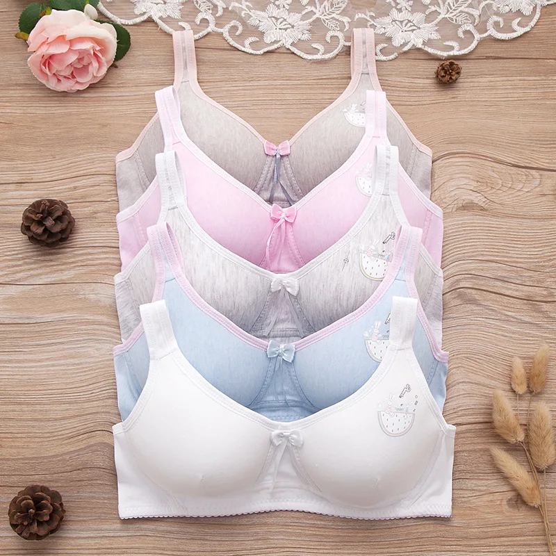 

Teen Girl Underwear Soft Cartoon Training Bra Kids Girl Wire Free Adjustable First Bra Children Small Bust Cotton Bra