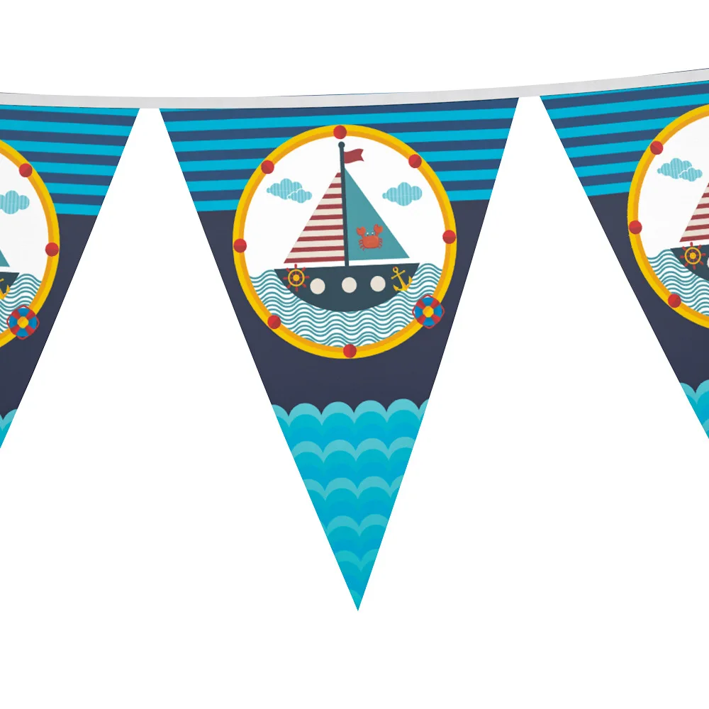 Морская тема одноразовые наборы посуды для детей день рождения украшения морской синий Лодка бумажные тарелки и стаканы вечерние принадлежности - Цвет: Banner 1set