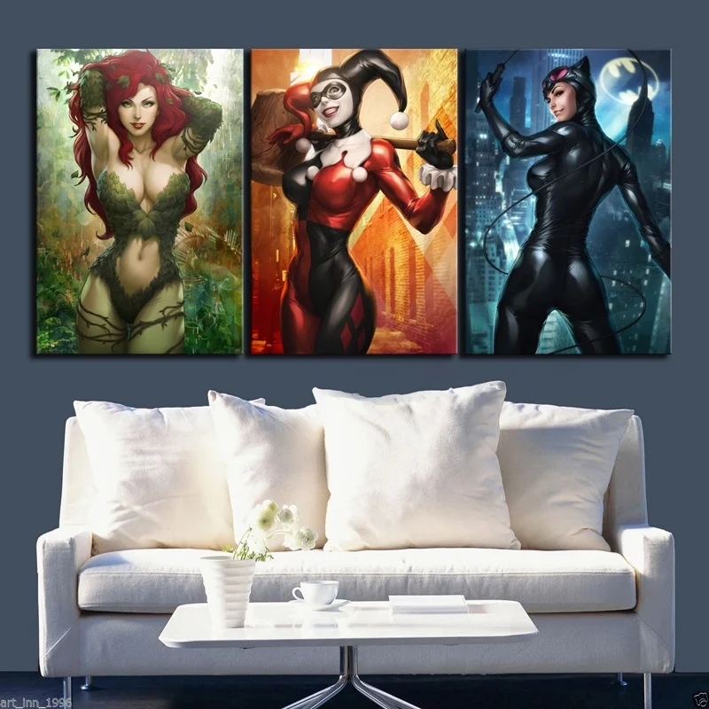 3 Adet Karikatur Tuval Boyama Oyun Posteri Batman Dark Knight