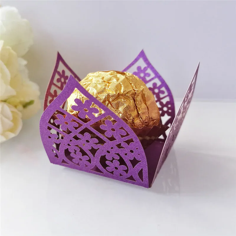 50pcs Decorative Pink Flower Laser Cut Paper Candy Wrappers Chocolate Packaging Wedding