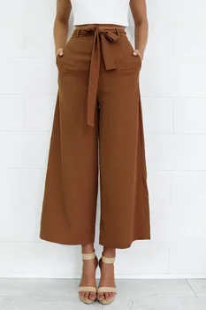 

2020 Top Solid Casual Wide Leg Pants Spring And Summer 201 8 Europe The New Comfort Loose Mid-rise Half-length Sexy Nine Pants