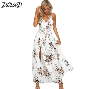 

2018 Sexy v neck backless print jumpsuit Romper Women Lace Up halter Vacation Beach Overalls Split wide leg summer jumpsuit