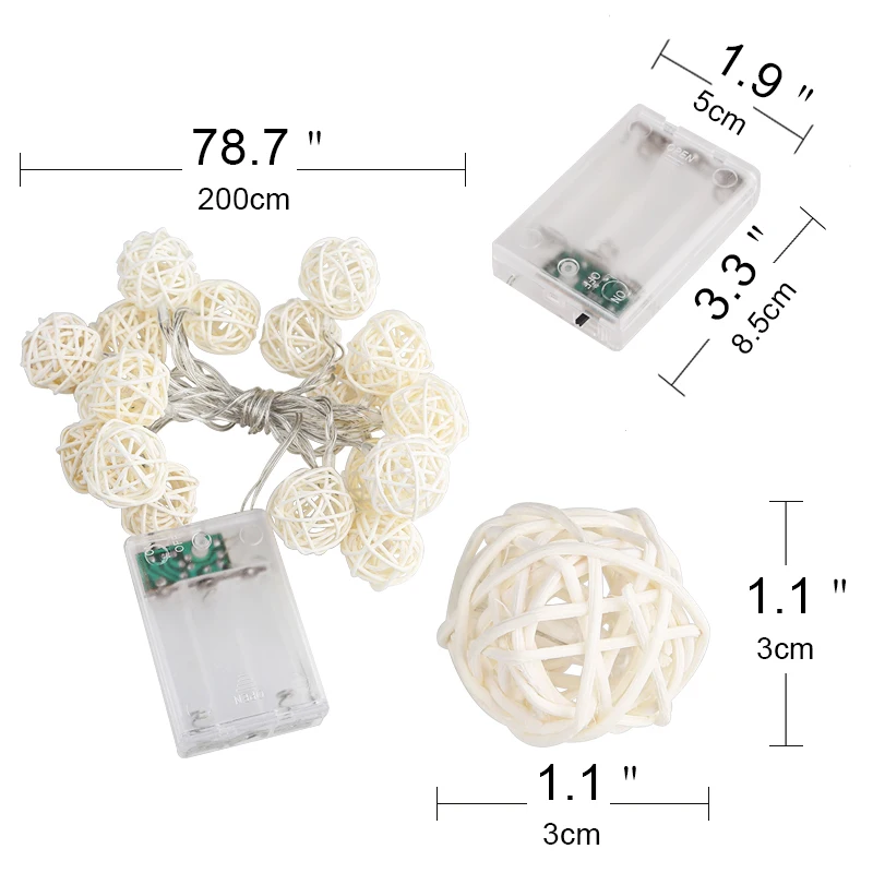 10/20 светодиодный s ротанговый шар светодиодный гирлянда сказочные огни Рождественская елка украшения Рождественское украшение теплое белое светодиодное освещение Декор для дома и сада
