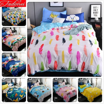 

White Blue AB Side Quilt Duvet Cover 3/4 pcs Bedding Set 150x200 180x220 200x230 220x240 Adult Kids Bed Linen Single Queen Size
