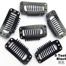 100 шт./лот парик мета кнопки клип с 9 зубьев для наращивания волос силиконовой на спине клип 33 мм черного цвета