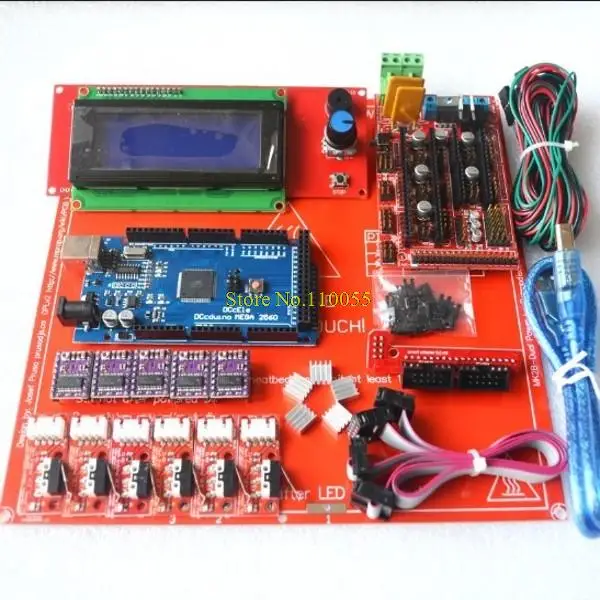  Reprap Ramps 1.4 Kit With Mega 2560 r3 + Heatbed mk2b + 2004 LCD Controller + DRV8825 + Endstop + Cables For 3D Printer 