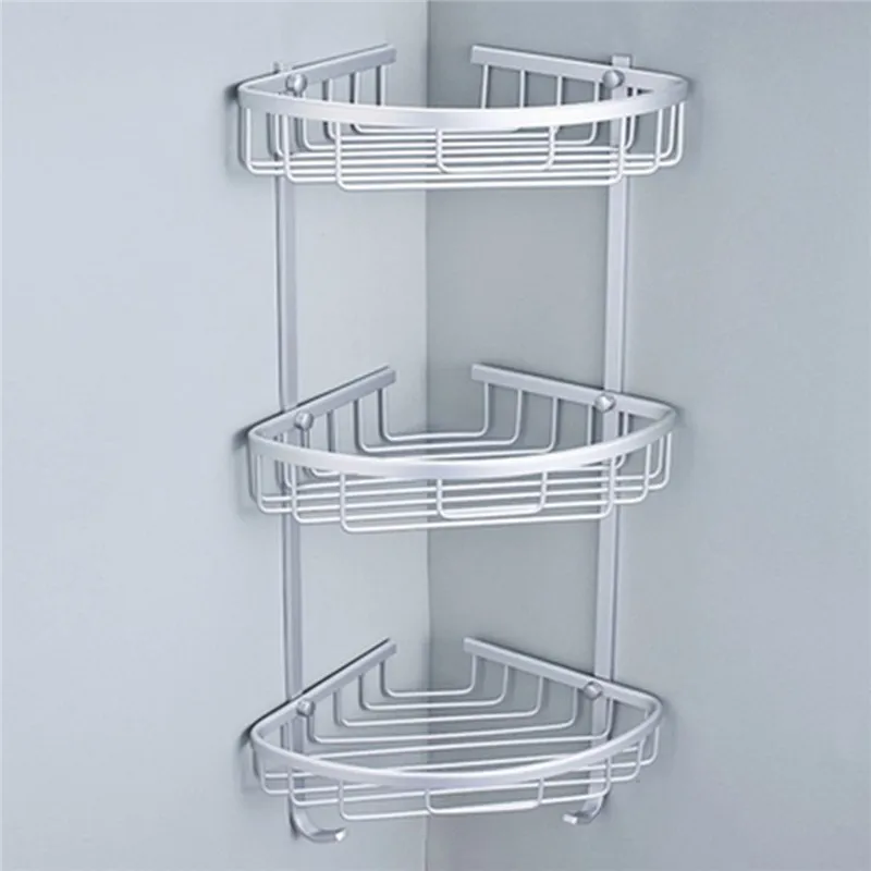 Wall Mounted Stainless Steel Brushed Nickel Bathroom Shower Shelf 3 Sizes E Aluminum Triangular Shower Caddy Shelf Bathroom Corner Rack Storage Stock Holder Basket Hanger