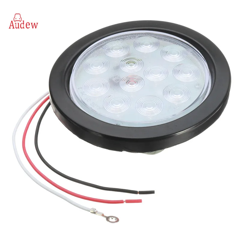 4" 12 LED Round Stop Turn Tail Light Yellow/White/Red + Grommet