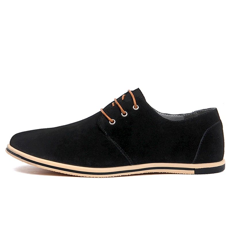 REETENE/замшевая кожаная обувь мужская повседневная обувь из замши высокого качества Мужская Удобная Обувь На Шнуровке мужские мокасины размера плюс 38-50 - Цвет: Black