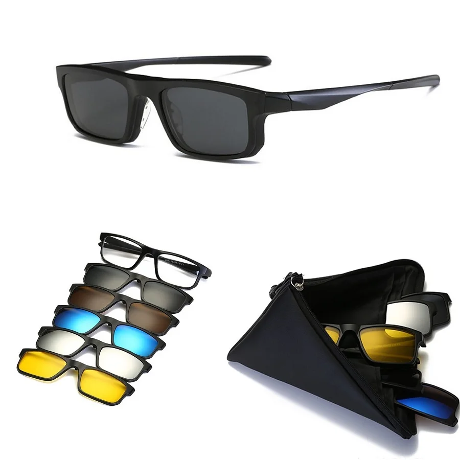 KJDCHD(5 линз), солнцезащитные очки на застежке, для мужчин и женщин, магнитные, поляризационные+ зеркальные, солнцезащитные очки для близорукости, день, ночь, для вождения, TR90, оправа