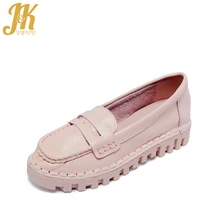 J&K 2017 Comfort Women’s Vulcanize Shoes Genuine Leather Flat Shoes Woman Slip on Casual Shoes Platform Pregnant Woman Shoes