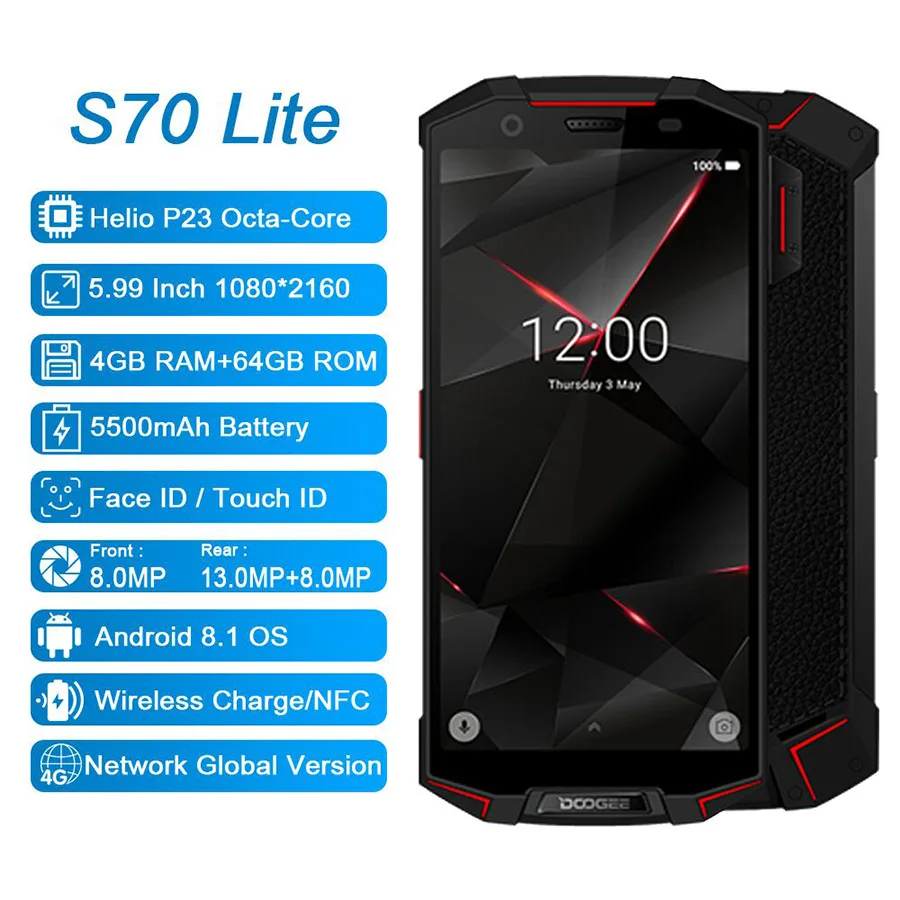 DOOGEE S70 Lite IP68/IP69K водонепроницаемый мобильный телефон беспроводной зарядки NFC 5500