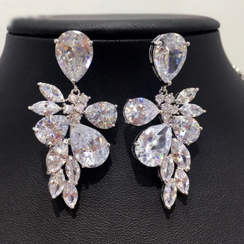

New Arrival Quality Luxurious Romantic CZ Long Hanging Chandelier Earrings For Bridal Mariage Wedding Party Jewelry