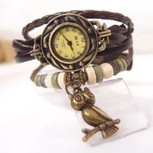 2017 Vintage ladies fashion Quartz watch women Owl Pendant hours Bead Bracelet wrist watch clock reloj mujer