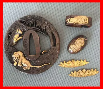 

Top Quality fitting Copper Guard Tsuba For Japanese Katana Sword Accessory A Set Tiger and Bamboo Design