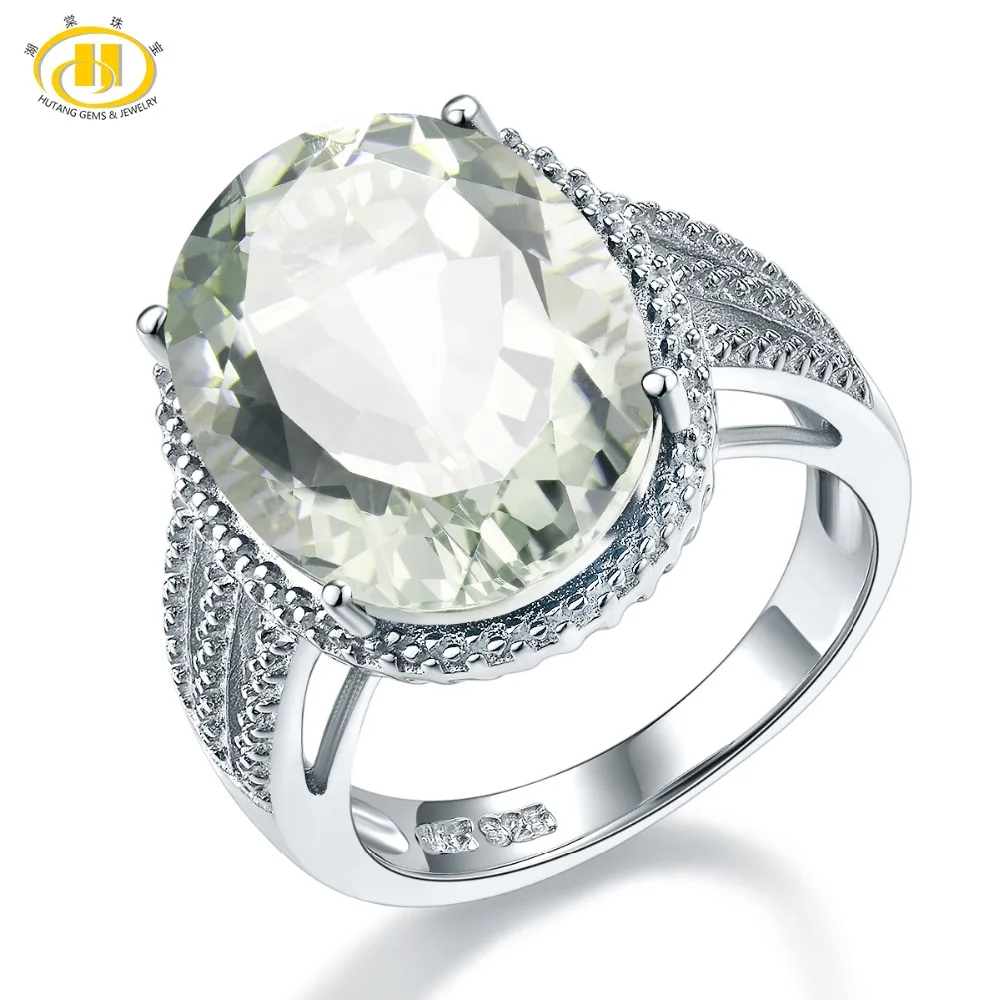 

Hutang Stone Jewelry 8.5CT Natural Gemstone Green Amethyst Solid 925 Sterling Silver Engagement Ring Fine Fashion Jewelry Gift