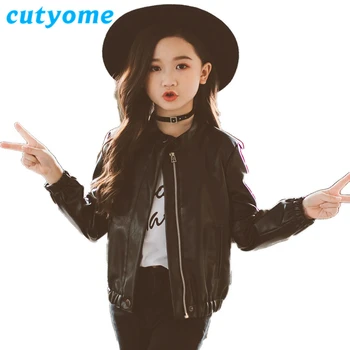 

Cutyome 2018 Autumn Kids Clothes Baby Girls PU Leather Jackets Zipper Faux Leather Outerwear Coat Children Motorcycle Jacket 14Y