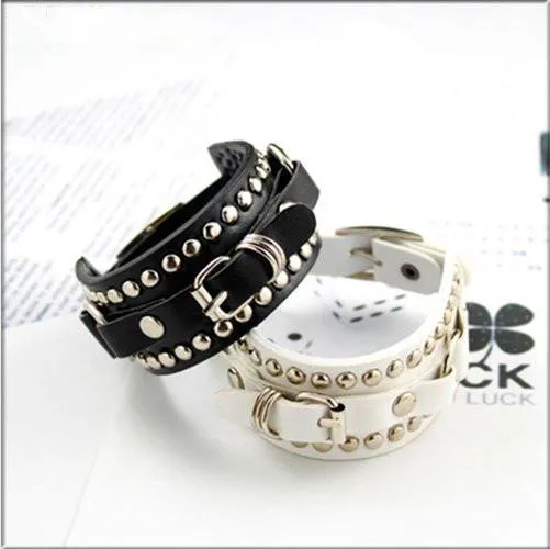 Fashion studded belt buckle leather charm bracelet bangle in Charm