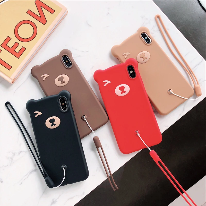 

Cases for Iphone 6S 7 8 Plus X Xs Xr Cover Coque Etui The silicone art cute cartoon Little bear ear The wire*